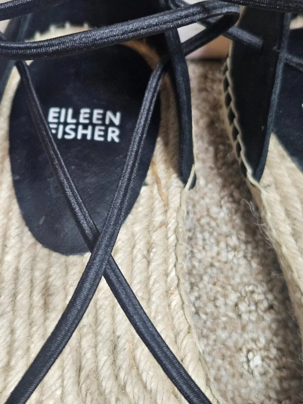 New EILEEN FISHER Black Lace-Up Espadrille Flat Sandal Women's 9 Summer Vacation